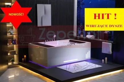 Wanna z hydromasażem EB-D628 R prostokątna 184cmx119cmx62cm 2+2 DYSZE OBROTOWE, MASAŻ KARKU, WODOSPAD, PILOT