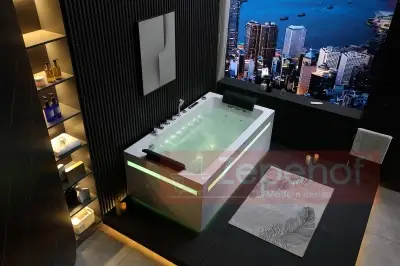 Wanna z hydromasażem EB-D871 prostokątna 180cmx100cmx65cm DYSZE OBROTOWE, MASAŻ KARKU, WODOSPADY, PILOT