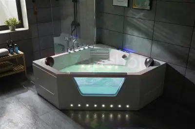 Wanna z hydromasażem LS-6025 narożna 150cmx150cmx59cm chromoterapia podgrzewacz