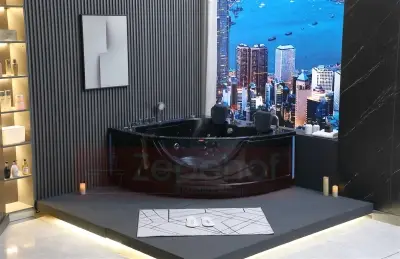 Wirujące dysze czarna Wanna z hydromasażem EG-015 narożna 150cmx150cmx65cm spadające SOPLE LEDowe HIT!