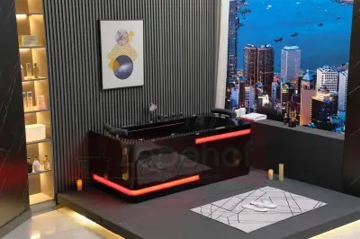 Czarna Wanna z hydromasażem EB-869 prostokątna 180cmx88cmx65cm MASAŻ DŁONI HIT!