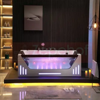 Obrotowe dysze wanna z hydromasażem EB-7066 prostokątna 170cmx78cmx61cm Wodospad LED x 2+Ambiente z podgrzewaczem+pilot