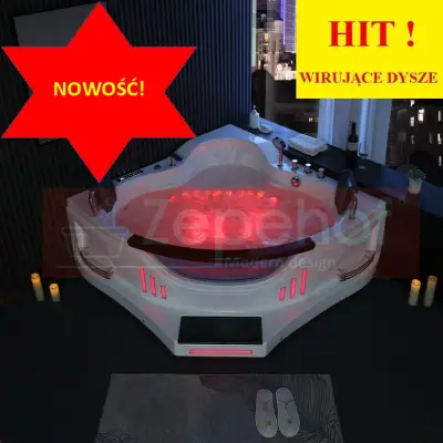 Wanna narożna z hydromasażem BS-608B 155cmx155cmx57cm DYSZE OBROTOWE+pilot