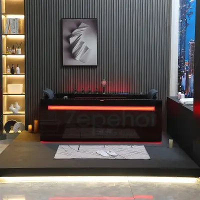 Czarna wanna z hydromasażem EBB-D871 prostokątna 180cmx100cmx65cm DYSZE OBROTOWE, MASAŻ KARKU, WODOSPADY, PILOT