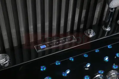 Czarna Wanna z hydromasażem EB-802 prostokątna 170cmx80cmx61cm DYSZE OBROTOWE, WODOSPADY, PILOT