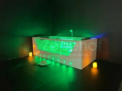Wanna z hydromasażem C-477-160 prostokątna 160cmx85cmx58cm WODOSPAD+STRUMYK LED chromoterapia z podgrzewaczem