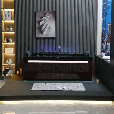 Czarna wanna z hydromasażem EBB-D871 prostokątna 180cmx100cmx65cm DYSZE OBROTOWE, MASAŻ KARKU, WODOSPADY, PILOT