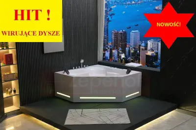 Wirujące dysze Wanna z hydromasażem BS-706 narożna 150cmx150cmx65cm 2x masaż karku z podgrzewaczem+pilot