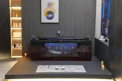 Czarna Wanna z hydromasażem BC-602 prostokątna 180cmx90cmx66cm DYSZE OBROTOWE, MASAŻ KARKU, WODOSPADY, PILOT