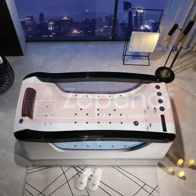 Wanna z hydromasażem EB-D034 prostokątna 187cmx90cmx68cm Wodospad LED x 2+Ambiente z podgrzewaczem+pilot