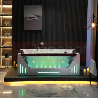 Obrotowe dysze wanna z hydromasażem EB-7066 prostokątna 170cmx78cmx61cm Wodospad LED x 2+Ambiente z podgrzewaczem+pilot