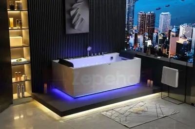 Wanna z hydromasażem EB-185 prostokątna 170cmx85cmx58cm DYSZE OBROTOWE, MASAŻ KARKU, WODOSPADY, PILOT