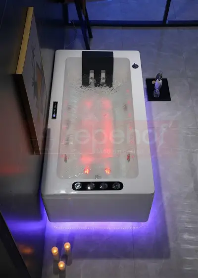 Dysze obrotowe Wanna z hydromasażem EB-033 prostokątna 170cmx90cmx60cm Wodospad +Ambiente z podgrzewaczem+pilot