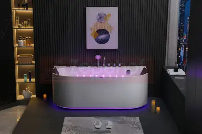 Wanna z hydromasażem EB-802 prostokątna 150cmx75cmx61cm DYSZE OBROTOWE, WODOSPADY, PILOT