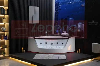 Wanna z hydromasażem EB-375 narożna 150cmx150cmx64cm + MASAŻ KARKU, DYSZE OBROTOWE+PILOT