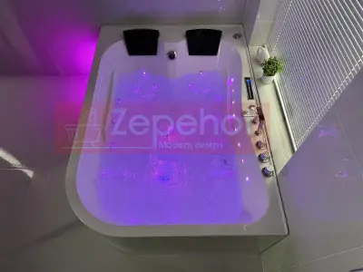 Wanna z hydromasażem LS-7001 PRAWA prostokątna 170cmx120cmx56cm 2-osobowa chromoterapia z podgrzewaczem