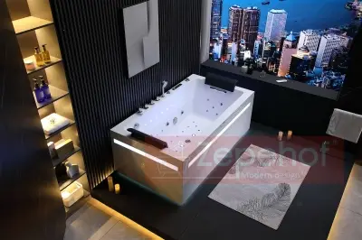 Wanna z hydromasażem EB-D871 prostokątna 180cmx100cmx65cm DYSZE OBROTOWE, MASAŻ KARKU, WODOSPADY, PILOT