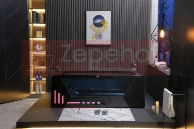 Czarna wanna z hydromasażem BC-607 Schwarz prostokątna 174cmx88cmx61cm+Ambiente z podgrzewaczem+pilot