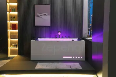 Wirujące dysze Wanna z hydromasażem EB-876 prostokątna 170cmx120cmx64cm Wodospad LED x 2+Ambiente z podgrzewaczem+pilot