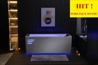Dysze obrotowe Wanna z hydromasażem EB-033 prostokątna 170cmx90cmx60cm Wodospad +Ambiente z podgrzewaczem+pilot