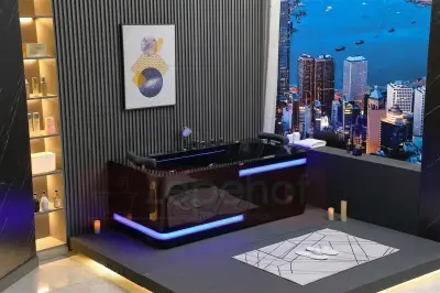 Czarna Wanna z hydromasażem EB-869 prostokątna 180cmx88cmx65cm MASAŻ DŁONI HIT!