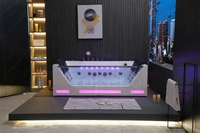 Wanna z hydromasażem EB-7065 prostokątna 180cmx120cmx59cm DYSZE OBROTOWE NA PLECY, WODOSPAD, PILOT