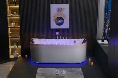 Wanna z hydromasażem EB-802 prostokątna 170cmx80cmx61cm DYSZE OBROTOWE, WODOSPADY, PILOT