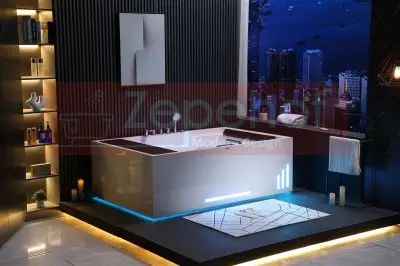 Wanna z hydromasażem EB-D628 R prostokątna 184cmx119cmx62cm 2+2 DYSZE OBROTOWE, MASAŻ KARKU, WODOSPAD, PILOT