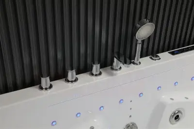 Wirujące dysze Wanna z hydromasażem EB-100 prostokątna 180cmx120cmx66cm Wodospad LED x 2+Ambiente z podgrzewaczem+pilot
