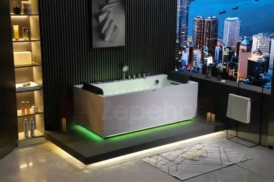 Wanna z hydromasażem EB-185 prostokątna 170cmx85cmx58cm DYSZE OBROTOWE, MASAŻ KARKU, WODOSPADY, PILOT