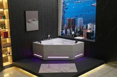Wirujące dysze Wanna z hydromasażem BS-706 narożna 150cmx150cmx65cm 2x masaż karku z podgrzewaczem+pilot