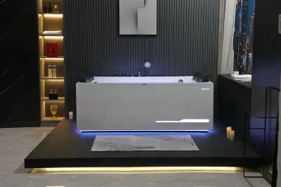 Wirujące dysze Wanna z hydromasażem EB-100 prostokątna 180cmx120cmx66cm Wodospad LED x 2+Ambiente z podgrzewaczem+pilot