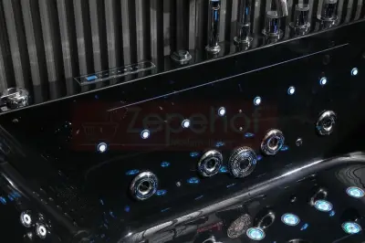 Czarna Wanna z hydromasażem EB-802 prostokątna 170cmx80cmx61cm DYSZE OBROTOWE, WODOSPADY, PILOT