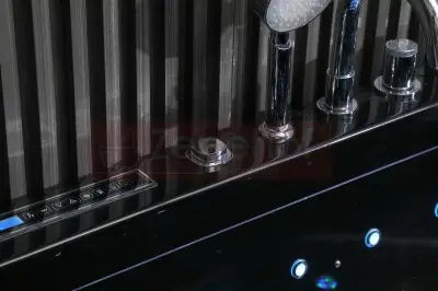 Czarna Wanna z hydromasażem EB-802 prostokątna 170cmx80cmx61cm DYSZE OBROTOWE, WODOSPADY, PILOT