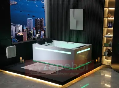 Wanna z hydromasażem EB-D873 PRAWA prostokątna 185cmx120cmx65cm 2 DYSZE OBROTOWE, MASAŻ KARKU, WODOSPADY, PILOT