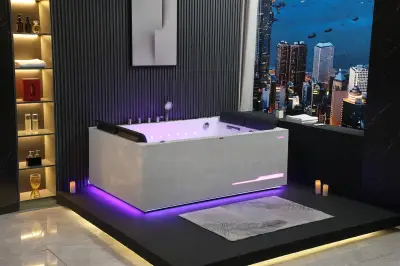 Wirujące dysze Wanna z hydromasażem EB-100 prostokątna 180cmx120cmx66cm Wodospad LED x 2+Ambiente z podgrzewaczem+pilot