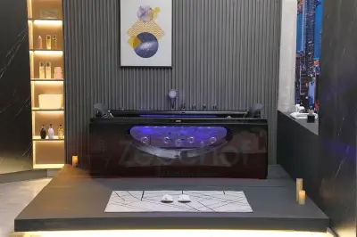 Czarna Wanna z hydromasażem BC-602 prostokątna 180cmx90cmx66cm DYSZE OBROTOWE, MASAŻ KARKU, WODOSPADY, PILOT