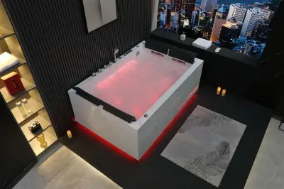 Wirujące dysze Wanna z hydromasażem EB-100 prostokątna 180cmx120cmx66cm Wodospad LED x 2+Ambiente z podgrzewaczem+pilot