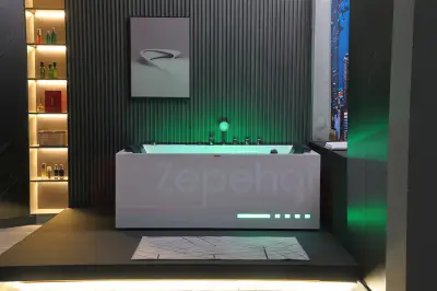 Wirujące dysze Wanna z hydromasażem EB-876 prostokątna 170cmx120cmx64cm Wodospad LED x 2+Ambiente z podgrzewaczem+pilot