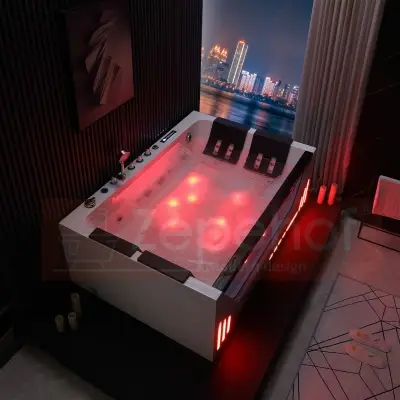 Wirujące dysze Wanna z hydromasażem EB-7066 B prostokątna 180cmx120cmx59cm Wodospad LED x 2+Ambiente z podgrzewaczem+pilot