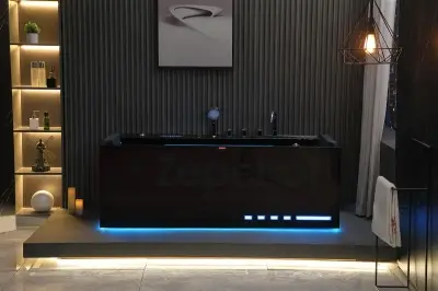 Czarna Wanna z hydromasażem EB-D710 prostokątna 170cmx80cmx60cm z podgrzewaczem+pilot