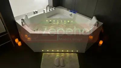 Wanna z hydromasażem C-487 narożna 150cmx150cmx58cm chromoterapia podgrzewacz