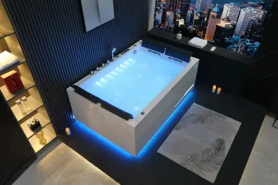 Wirujące dysze Wanna z hydromasażem EB-100 prostokątna 180cmx120cmx66cm Wodospad LED x 2+Ambiente z podgrzewaczem+pilot