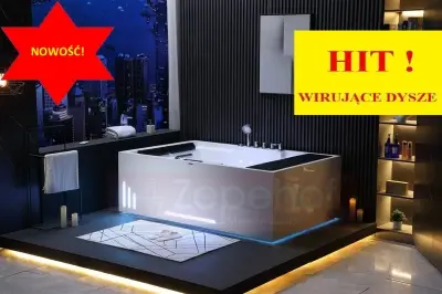 Wanna z hydromasażem EB-D628 L prostokątna 184cmx119cmx62cm 2+2 DYSZE OBROTOWE, MASAŻ KARKU, WODOSPAD, PILOT