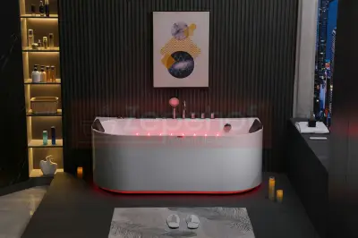 Wanna z hydromasażem EB-802 prostokątna 150cmx75cmx61cm DYSZE OBROTOWE, WODOSPADY, PILOT