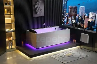 Wanna z hydromasażem EB-185 prostokątna 170cmx85cmx58cm DYSZE OBROTOWE, MASAŻ KARKU, WODOSPADY, PILOT